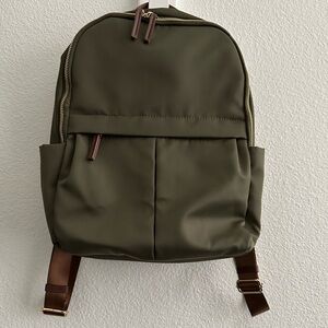 Olive Green Mini Backpack Purse Handbag with Brown Straps and Gold Zipper